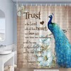 Peacock Shower Curtain with Elegant Floral Branch and Inspirational Quote for Rustic Bathroom Decor 