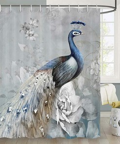 Peacock Tropics Wildlife Feather Shower Curtain: Elegant Bath Decorr