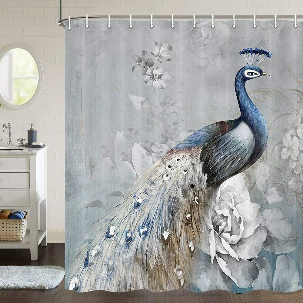Peacock Tropics Wildlife Feather Shower Curtain: Elegant Bath Decorr - Image 2