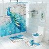 Peacock Waterproof Shower Curtain Set With Beautiful Blue Print, Luxurious Bathroom Decor