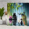 Peacock Zen Spa Green Bamboo Decoration Shower Curtain Waterproof Fabric Shower Curtain