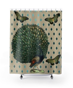 Peacock and Butterfly's Waterproof Shower Curtain