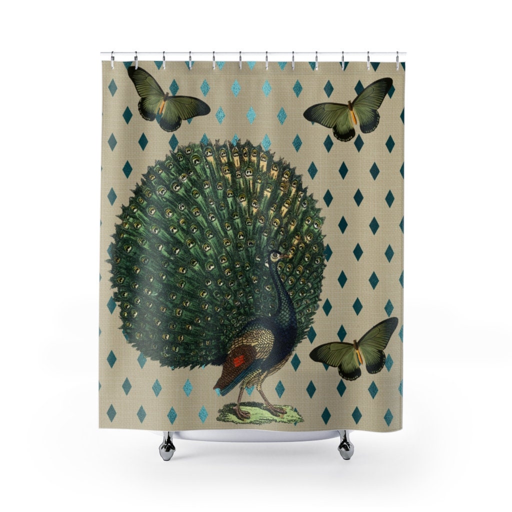 Peacock and Butterfly's Waterproof Shower Curtain