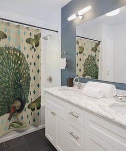 Peacock and Butterfly's Waterproof Shower Curtain