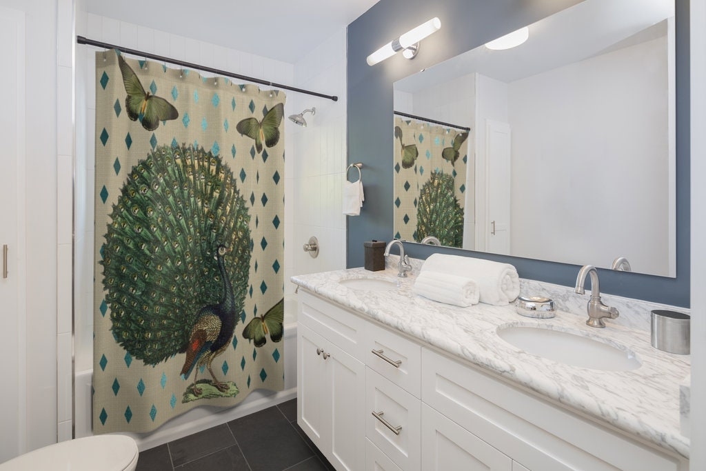 Peacock and Butterfly's Waterproof Shower Curtain