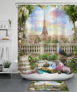 Peacock and Flower Sky Garden Shower Curtain for a Bold and Colorful Bathroom