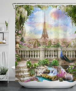 Peacock and Flower Sky Garden Shower Curtain for a Bold and Colorful Bathroom