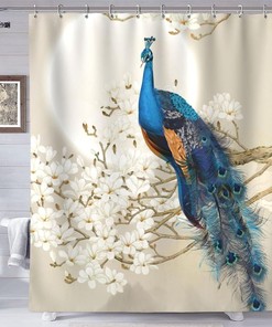 Peacock and Magnolia Print Shower Curtain for Your Bathroom - Vintage Style