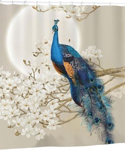Peacock and Magnolia Print Shower Curtain for Your Bathroom - Vintage Style
