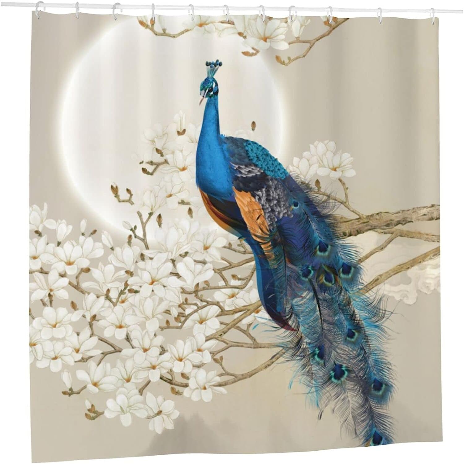 Peacock and Magnolia Print Shower Curtain for Your Bathroom - Vintage Style