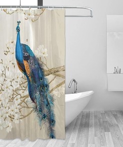Peacock and Magnolia Print Shower Curtain for Your Bathroom - Vintage Style