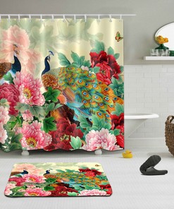 Peacock in Blooming Flowers Shower Curtain with Polyester Fabric