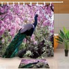 Peacock on Cherry Tree Park Fabric Shower Curtain - Oriental Bathroom Decor