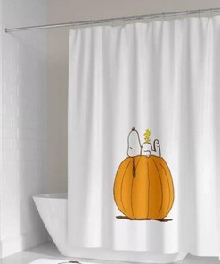 Peanuts Snoopy & Woodstock Great Pumpkin Fabric Shower Curtain for Halloween Bathroom Decor 