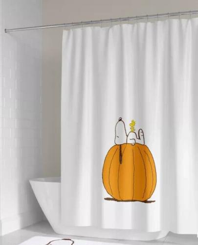 Peanuts Snoopy & Woodstock Great Pumpkin Fabric Shower Curtain for Halloween Bathroom Decor