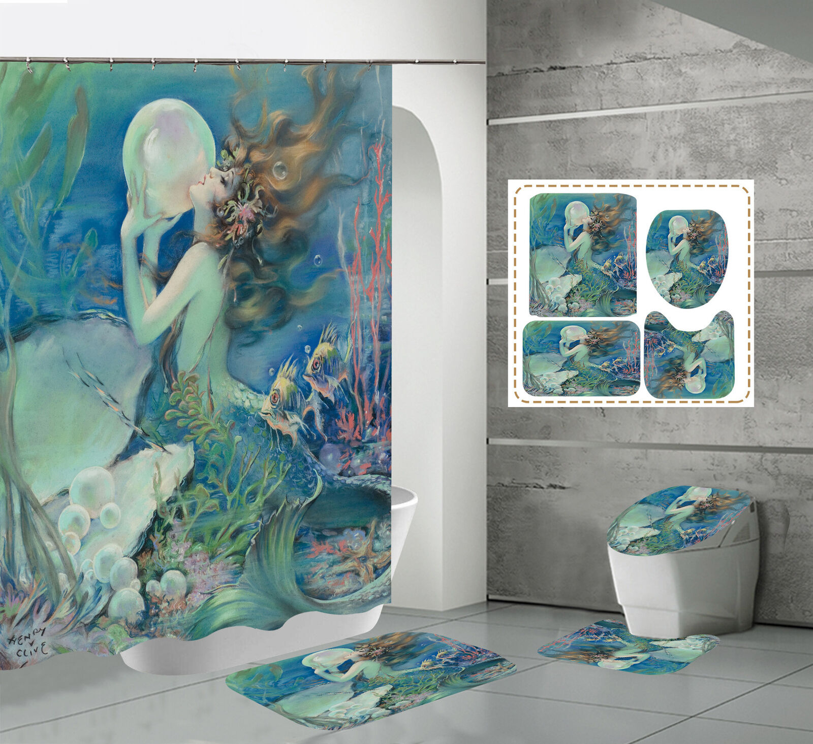 Pearl Shell and Starfish Shower Curtain - Tropical Beach Bathroom Decor