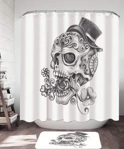 Pencil Skull Drawing Shower Curtain In Black And White, Add Some Gothic Charm To Your Bathroom