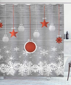 Pendant Stars Baubles Ornate Snowflakes Traditional Celebration Theme Shower Curtain - Cloth Fabric Bathroom Decors