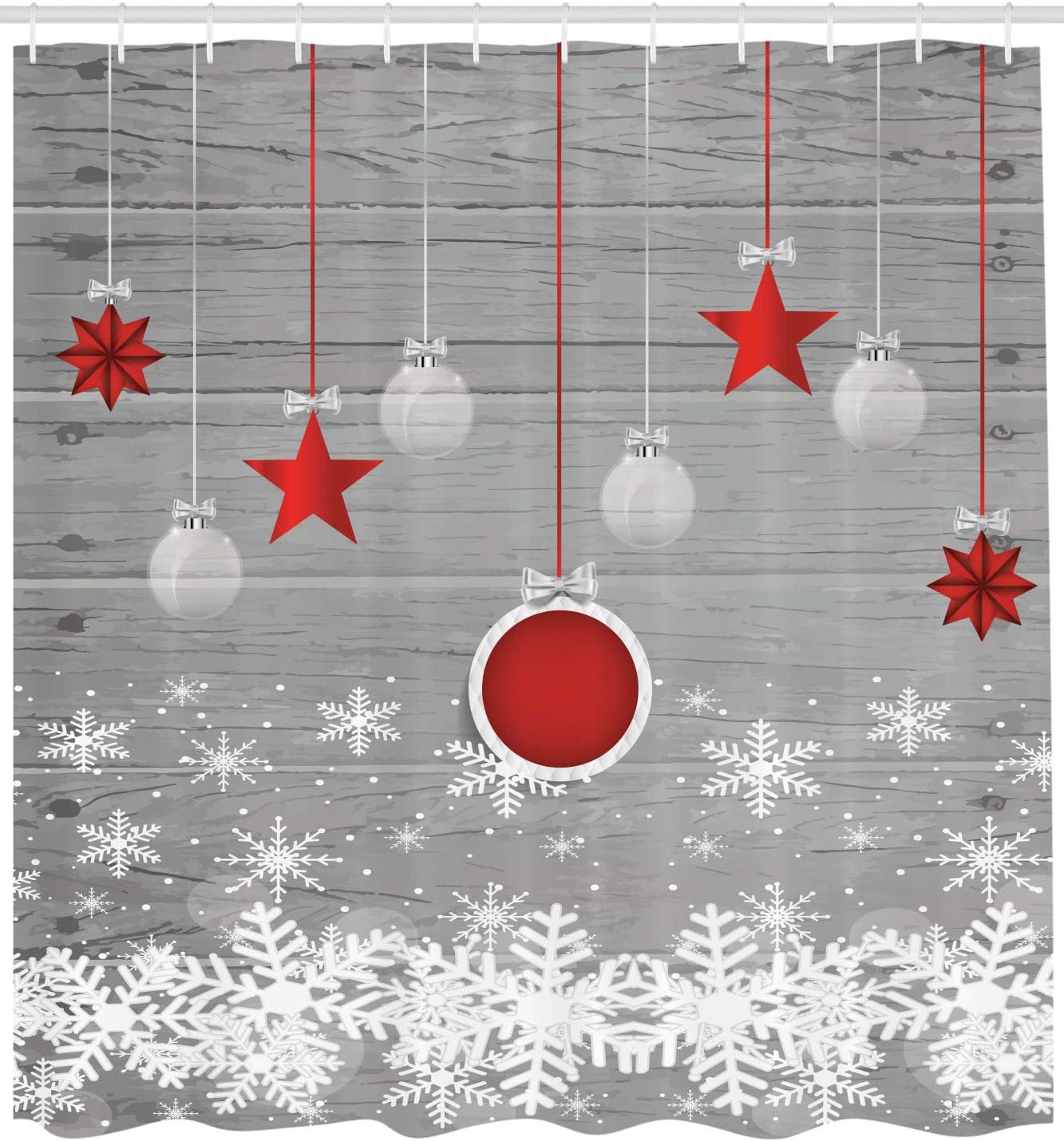 Pendant Stars Baubles Ornate Snowflakes Traditional Celebration Theme Shower Curtain - Cloth Fabric Bathroom Decors - Image 2