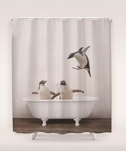 Penguin Animals In The Bathtub Print Shower Curtain For Home Hotels