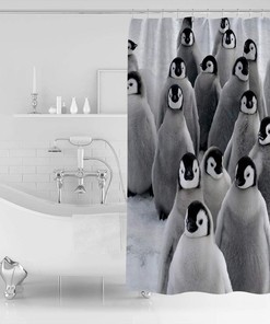 Penguin Baby and Cute Penguin Family in Winter Print Shower Curtain for Bathroom Decor