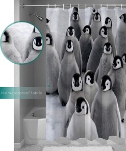 Penguin Baby and Cute Penguin Family in Winter Print Shower Curtain for Bathroom Decor