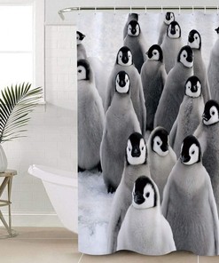 Penguin Baby and Cute Penguin Family in Winter Print Shower Curtain for Bathroom Decor