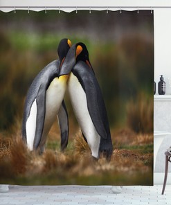 Penguin Couple Cuddling Print Animal Shower Curtain For Bathroom