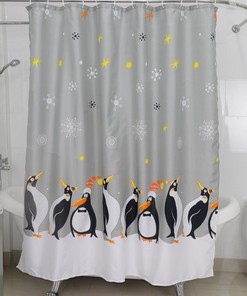 Penguin Design Shower Curtain With Metal Eylets And Waterproof Material For Bathroom Decor