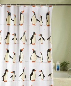 Penguin Design Waterproof Bathroom Shower Curtain with 12 Hooks