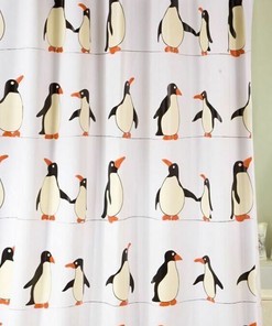 Penguin Design Waterproof Bathroom Shower Curtain with 12 Hooks