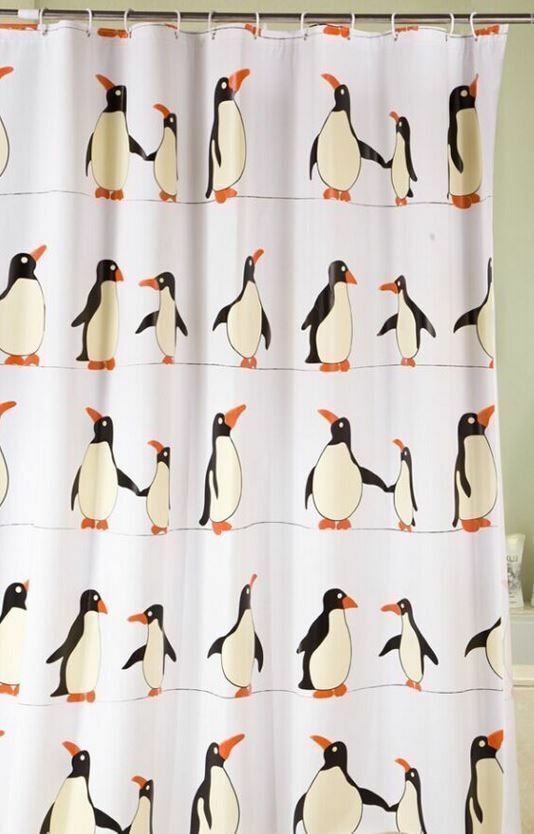 Penguin Design Waterproof Bathroom Shower Curtain with 12 Hooks
