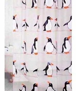 Penguin Design Waterproof Bathroom Shower Curtain with 12 Hooks