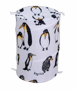 Penguin Design Waterproof Shower Curtain With Pop Up Laundry Hamper for Fun Bathroom Decor