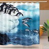 Penguin Diving Shower Curtain - Funny Iceburg Blue Waves Design