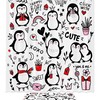 Penguin Doodles Hand Drawn Waterproof Shower Curtain - Cute Bathroom Curtain For Penguin Lovers