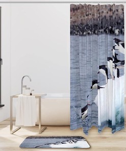 Penguin Family Wildlife Print Shower Curtain, Waterproof Bathroom Curtain
