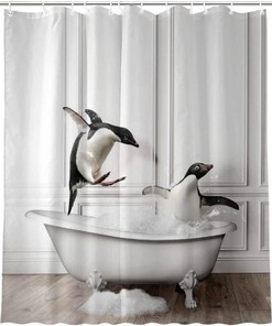 Penguin Fun Animal Shower Curtain Waterproof Cool Animal Print Shower Curtain Bathroom Decor