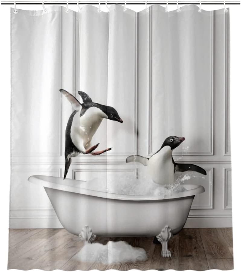 Penguin Fun Animal Shower Curtain Waterproof Cool Animal Print Shower Curtain Bathroom Decor