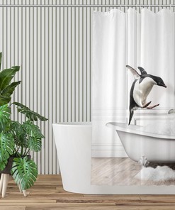 Penguin Fun Animal Shower Curtain Waterproof Cool Animal Print Shower Curtain Bathroom Decor