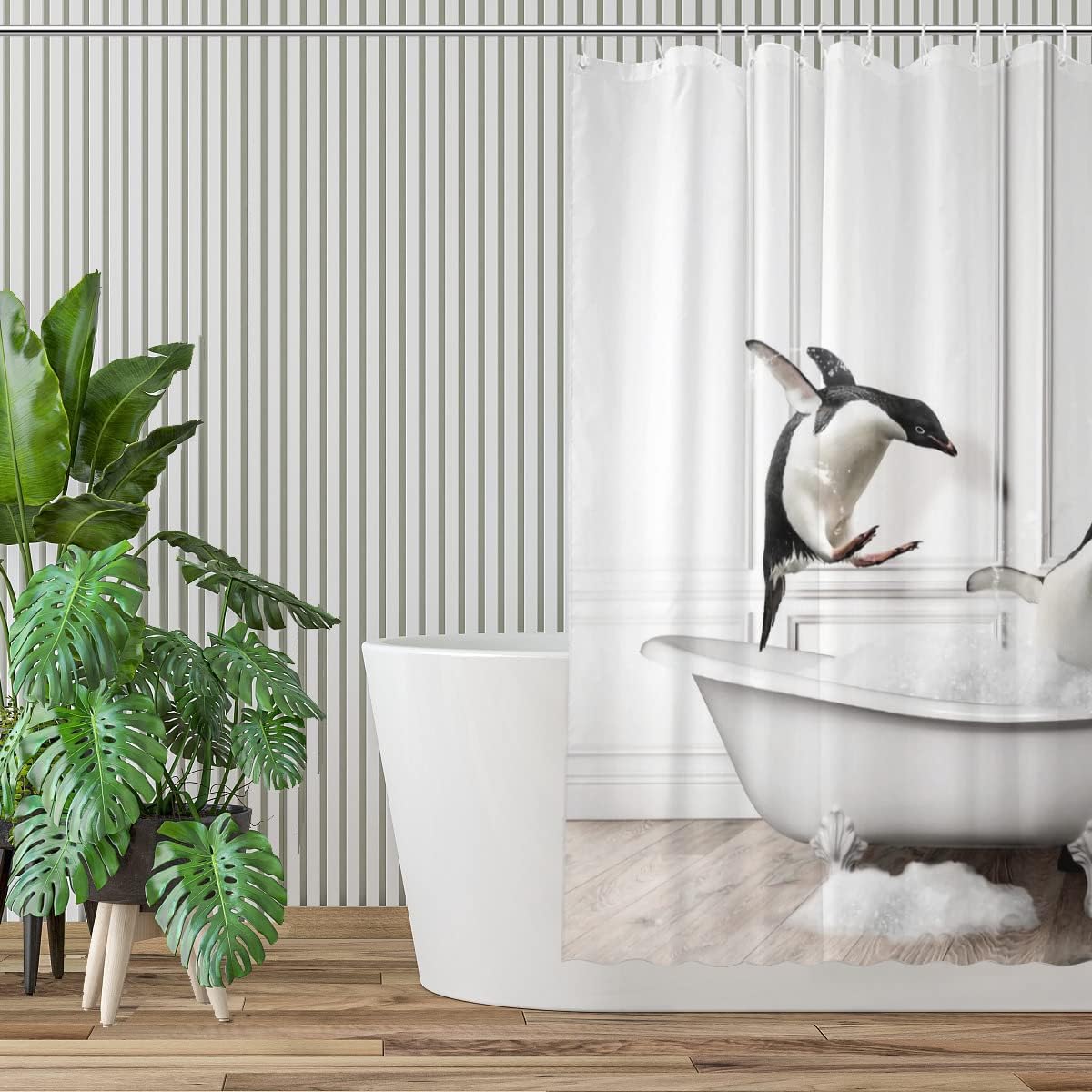 Penguin Fun Animal Shower Curtain Waterproof Cool Animal Print Shower Curtain Bathroom Decor