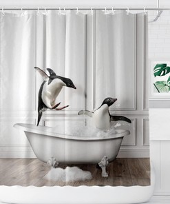 Penguin Fun Animal Shower Curtain Waterproof Cool Animal Print Shower Curtain Bathroom Decor