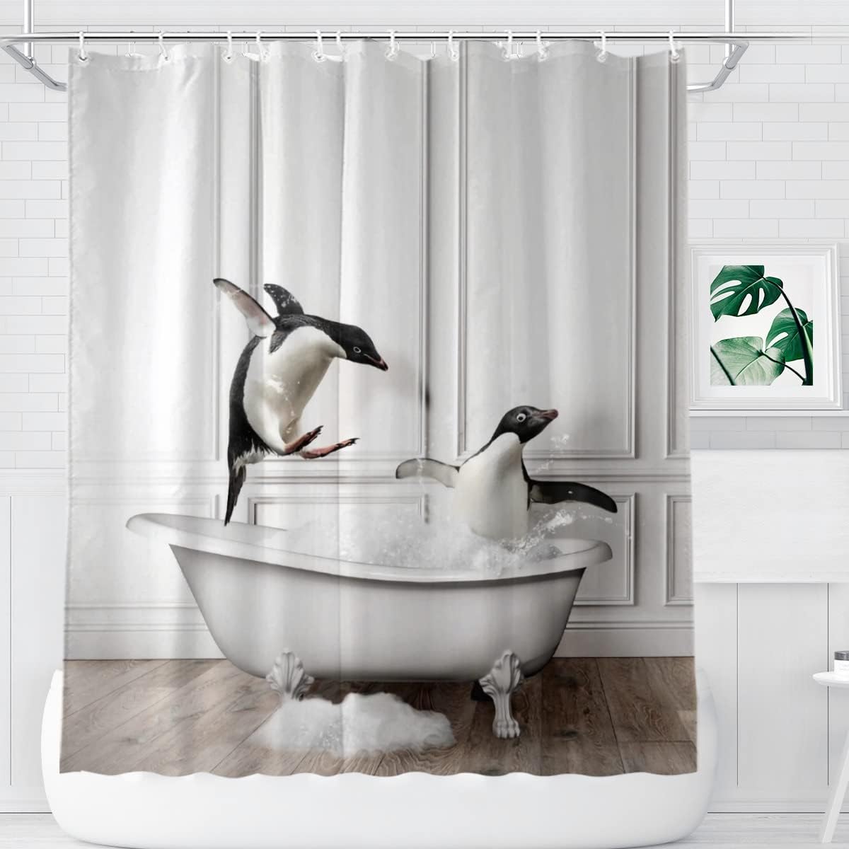 Penguin Fun Animal Shower Curtain Waterproof Cool Animal Print Shower Curtain Bathroom Decor