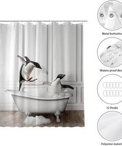 Penguin Fun Animal Shower Curtain Waterproof Cool Animal Print Shower Curtain Bathroom Decor