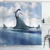 Penguin Holding Wild Fish Print Shower Curtain for Your Bathroom