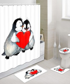 Penguin Love Heart Valentine's Day Shower Curtain