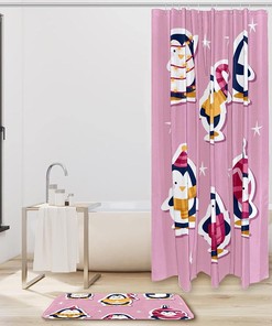 Penguin Sticker Set Shower Curtain For Funny Bathroom Decor