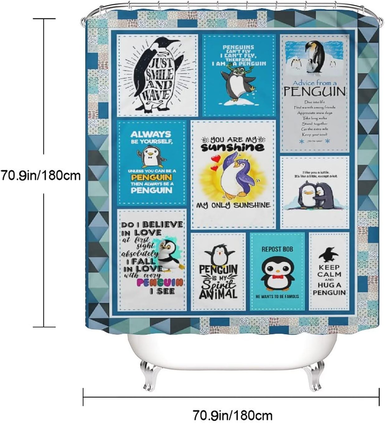 Penguin is My Spirit Animal Bathroom Set with 4 Items, Decorative Shower Curtain and Hooks