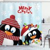 Penguins Wishing Happy Christmas Snowflake Background With Arctic Animals Shower Curtain - Cloth Fabric Bathroom Decors