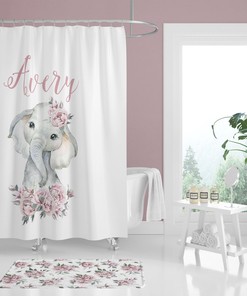 Peony Elephant Floral Print Shower Curtain For Girl'S Bathroom 